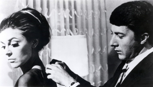 At Mrs. Robinson's insistence, Benjamin unzips her dress after he takes her back to her place from his welcome home party.