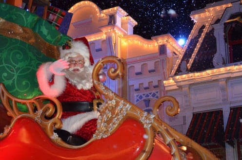 St. Nick closes "MIckey's Once Upon A Christmas Parade" at The Magic Kingdom at Walt Disney World.