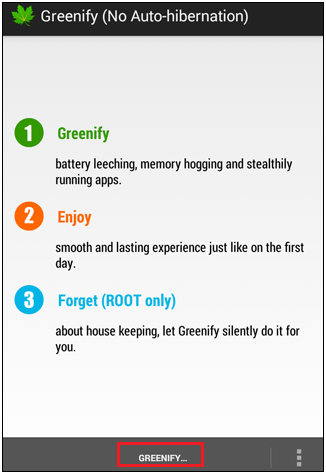 Preview of Greenify interface.