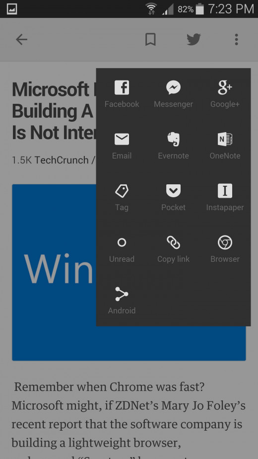 Saving an article from feedly to Pocket.
