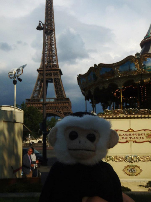 Mooch visits the Eiffel Tower. 