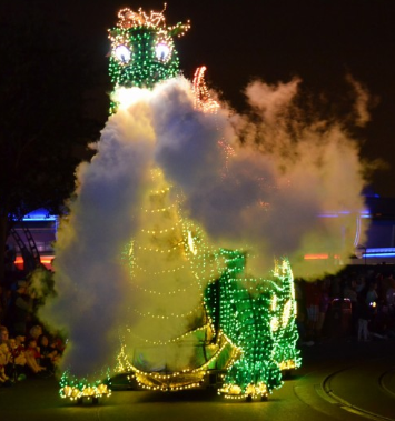 Elliot from The Disney movie "Pete's Dragon" spews friendly smoke during Disney's Main Street Electrical Parade at Walt Disney World's The Magic Kingdom. This holiday treat took place the evening of Thanksgiving Day.