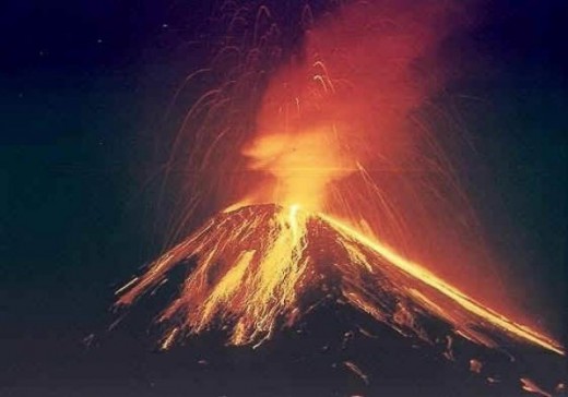 Arenal Volcano Eruoption in night