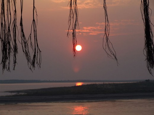 A very different view and color of the sun in this photo.  This one is called sunset at Padma river 