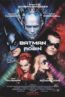 Batman and Robin (1997). George Clooney as Bruce Wayne/Batman; Chris O'Donnell as Dick Grayson/Robin; Alicia Silverstone as Batgirl; Umma Thurman as Poison Ivy; and Arnold Schwarzenegger as Mr. Freeze. Batman and Robin (1997). George Clooney as Bruce Wayne/Batman; Chris O'Donnell as Dick Grayson/Robin; Alicia Silverstone as Batgirl; Umma Thurman as Poison Ivy; and Arnold Schwarzenegger as Mr. Freeze.