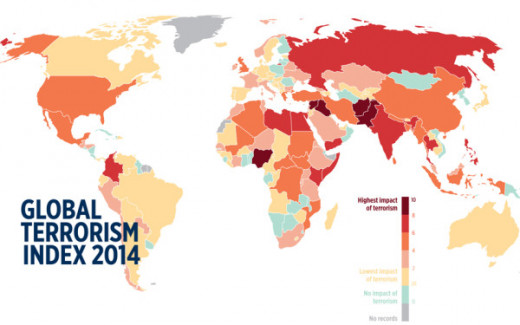 Map of Global Terrorism Index in 2014