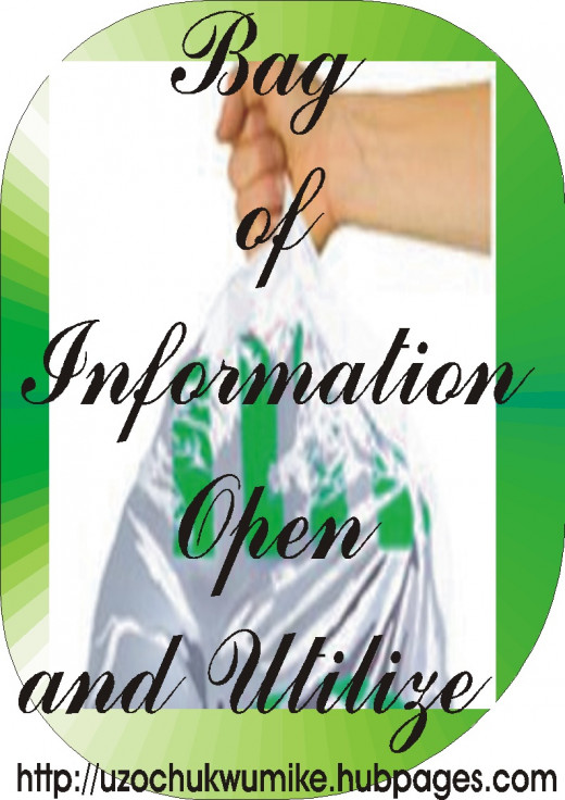 A bag that houses great information of success. The green colour by the sides is green vegetation of growth. A design carried out by the author. 