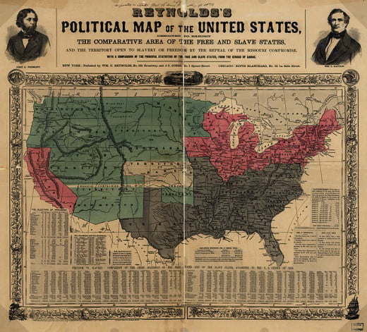 Map highlighting the Kansas–Nebraska Act of 1854