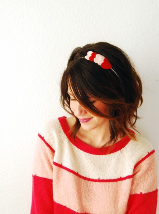 Pink, red, and white sweater and heart headband