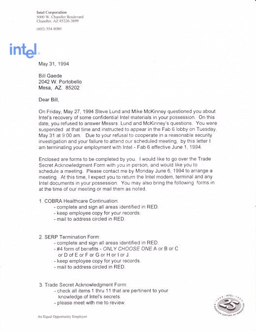 Intel termination notice.