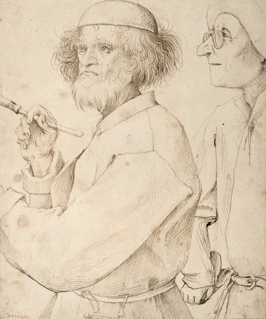 The Painter and The Connoisseur, c. 1565 is thought to be Bruegel's self-portrait.