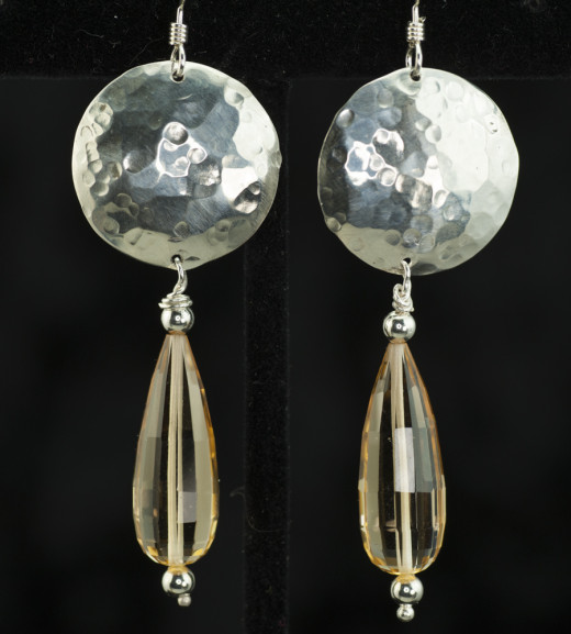 Hammered silver earrings with citrine drops