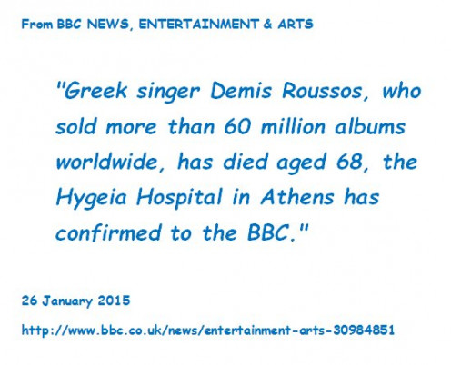 BBC announces death of Demis Roussos.