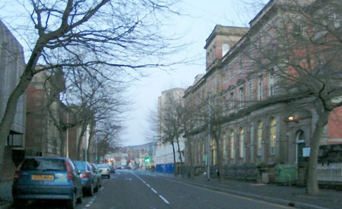 Swansea Library (Recreated) Looking northeast up Alexandra Street towards the railway station, the library can be seen on the right. 