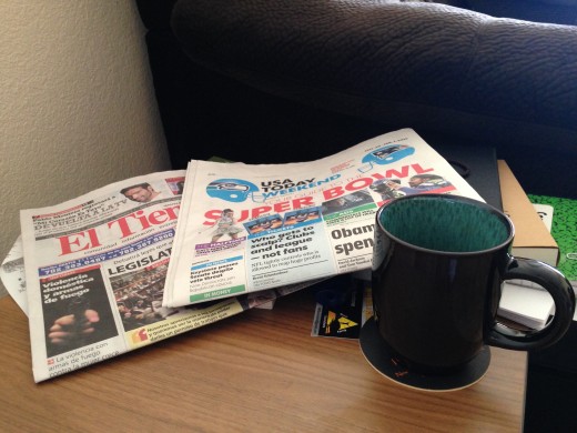 Classic morning paper and cup of coffee