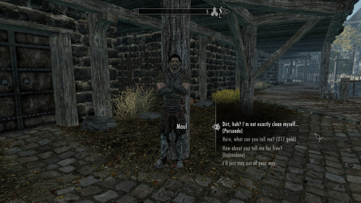 In Skyrim the option to use your Speech skill shows up naturally in the middle of conversations, rather than utilizing a separate screen/window.