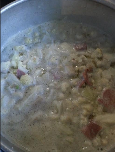 Covered with almond milk, a cup of almond flour and salt and pepper to taste. 