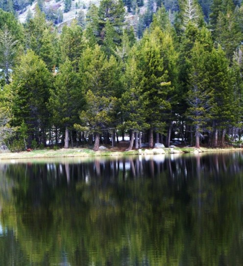 Reflections in a mountain lake above Emerald bay