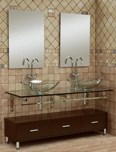 glass vanity with vessel sinks
