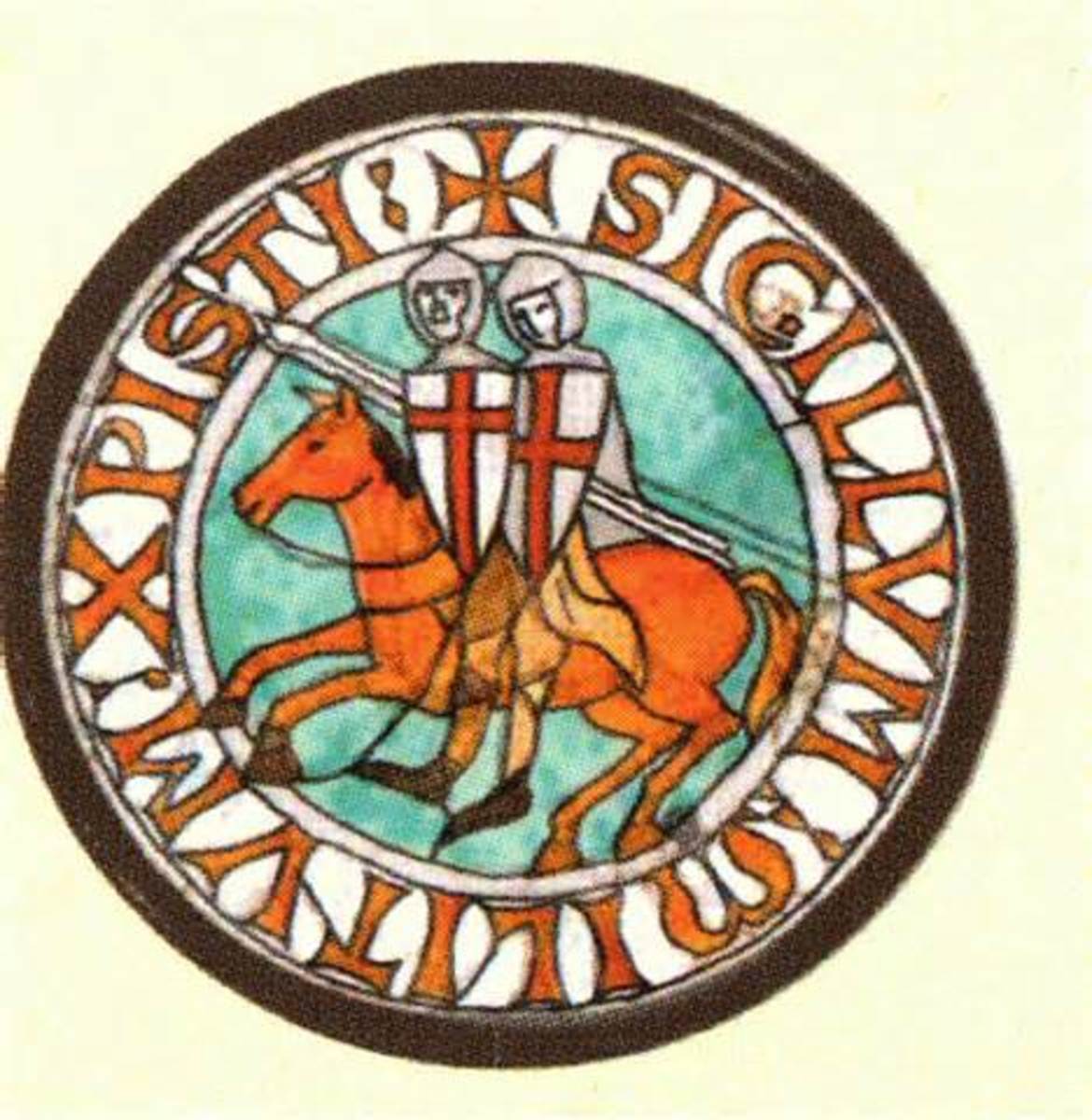 The seal of the Knights Templar shows their mission to escort pilgrims to the Holy Land and that they often rode double.