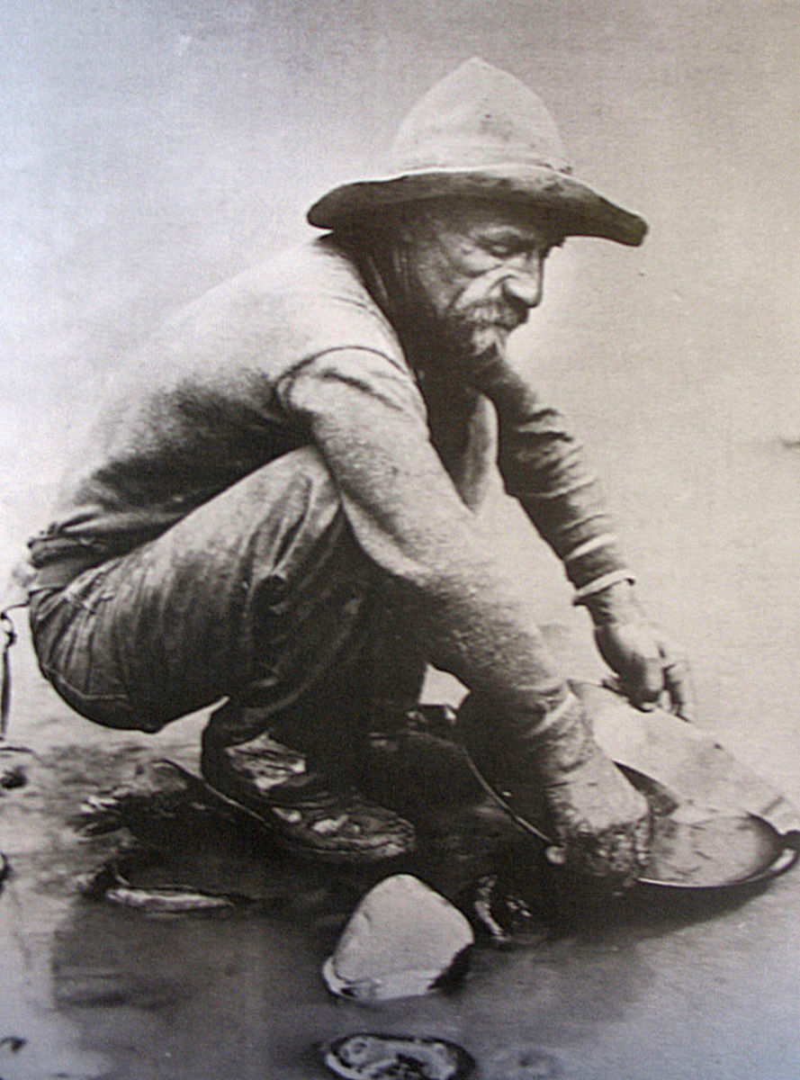 Forty-niner panning for gold in California, c. 1850.