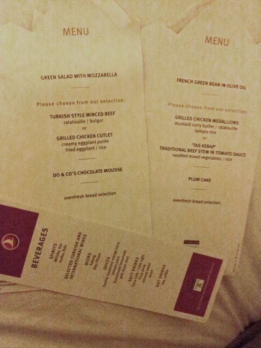 small menus are served even on these 3.5 hour flights