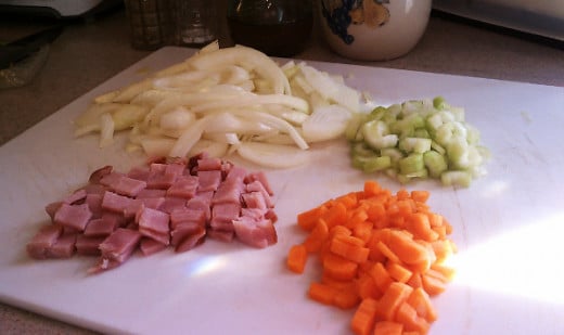 Chop up some meat and veggies, and add them all at once - easy!