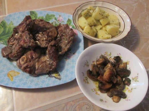 Lamb chops, Italian style potatoes, mushrooms