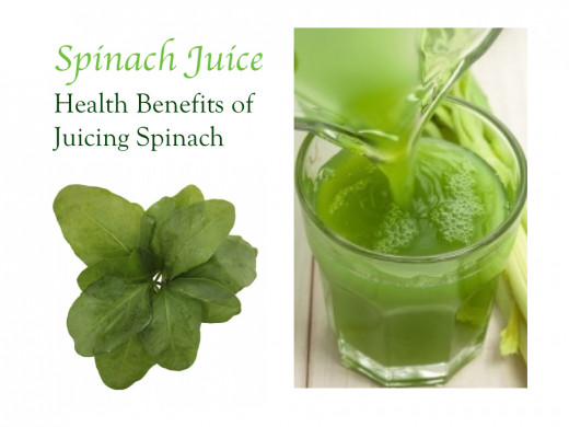 Spinach juice provides a rich source of vitamins A and K. Minerals in spinach juice include magnesium, iron, phosphorus, and calcium.