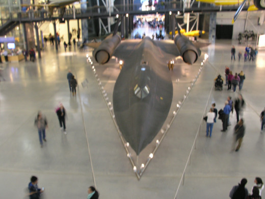 An SR-71 at the Udvar- Hazy Center, Dulles, VA.  Patrons can get a good view of any part of this aircraft, except the underside.