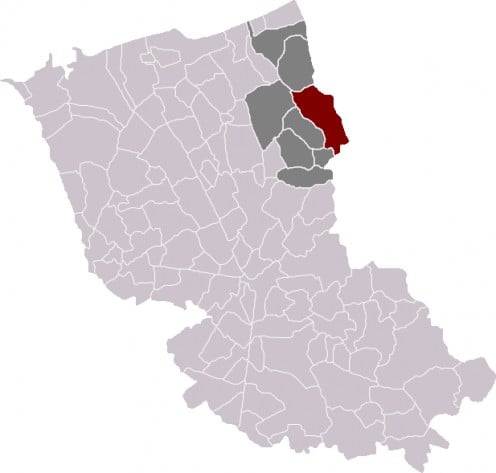 Map location of Hondschoote, Dunkirk 'arrondissement'. 