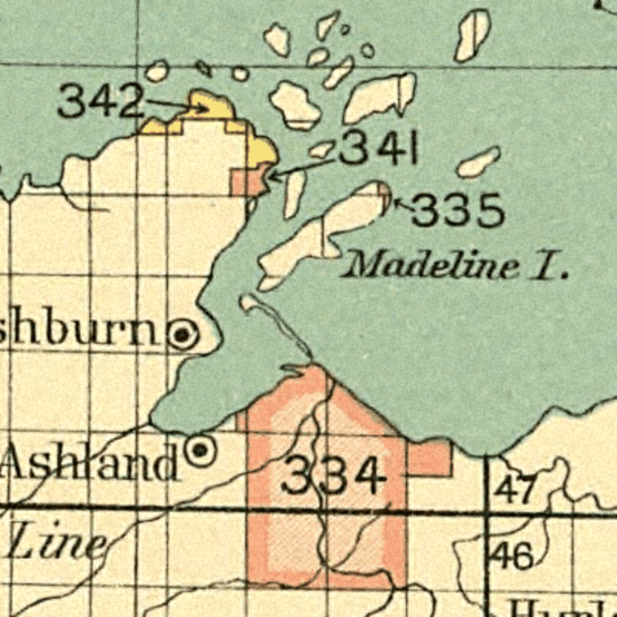 1899 map of Chippewa reservations, Red Cliff is shown as #342