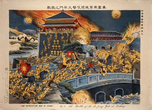 1911 battle at Ta-ping gate, Nanking. Painting by T. Miyano.