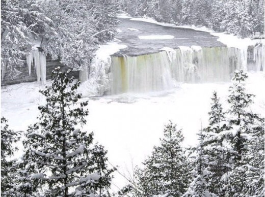 frozen Tahquamenon Falls in Winter