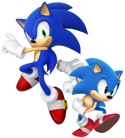 The "modern" (left) and "classic" (right) renditions of Sonic the Hedgehog.