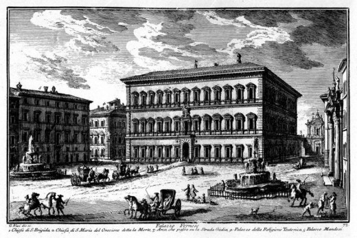 Palazzo Farnese in the XVIII century in an engraving by Giuseppe Vasi