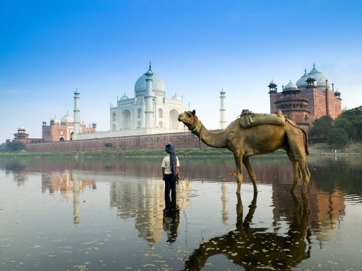 The Taj Mahal next to the Yamuna river