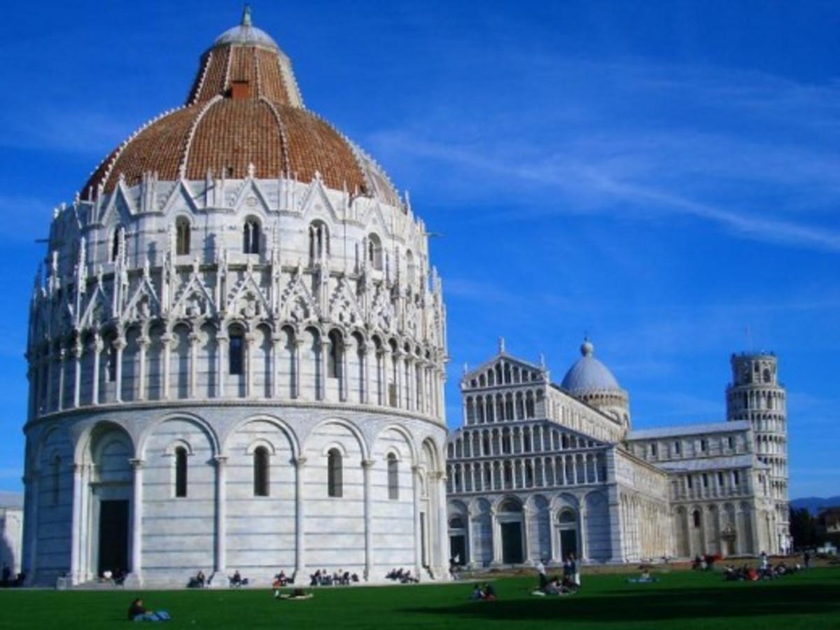 Bapistry and Cathedral of Pisa with the Tower of Pisa In the Background