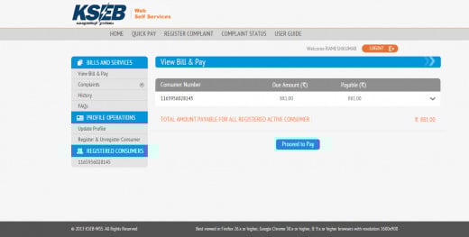 View Bill and Pay by clicking on the Proceed to Pay button.