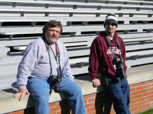 Les Walters, left, and Anthony Robbins, a freelance sportswriter for Les' paper at the Super Six High School Playoff Games played in Birmingam, AL.