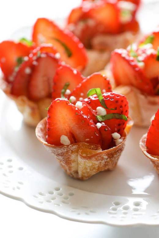 Strawberries in wonton cups. Crisp and sweet.