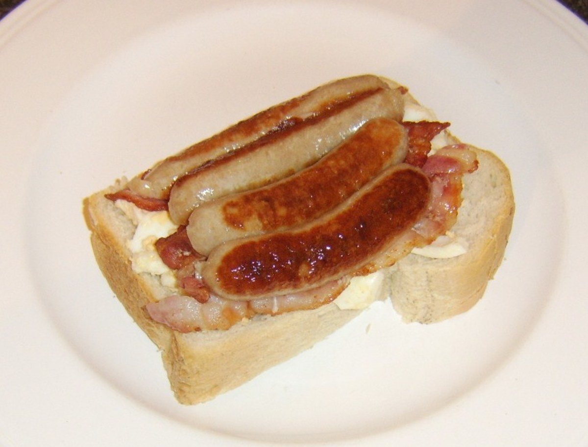 Sausages go on top of bacon