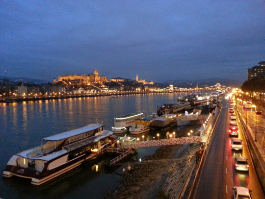 Buda Castle from the Elisabeth Bridge across the Danube River.