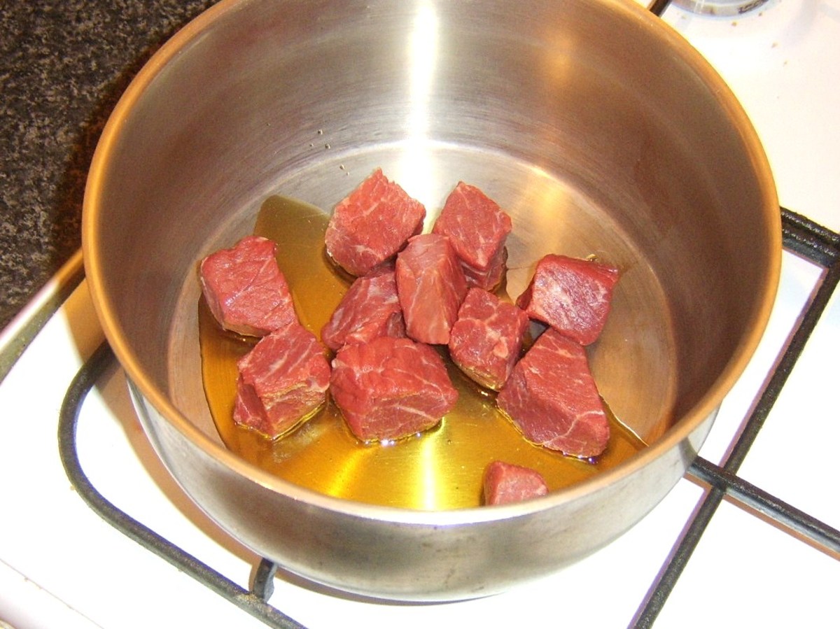 Starting to brown steak in olive oil