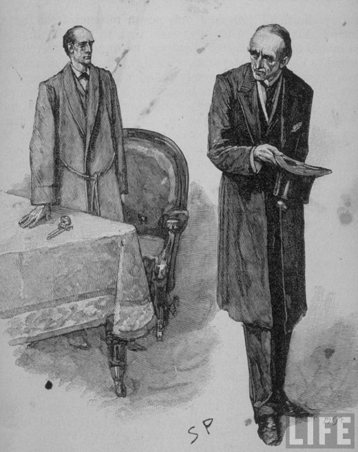 Sidney Paget illustration of Holmes and Moriarty in "The Final Problem"