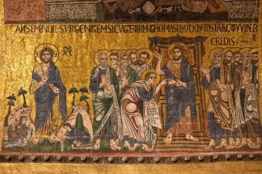 Risen Christ being seen by the women; the Christ being examined by a doubtful Thomas.