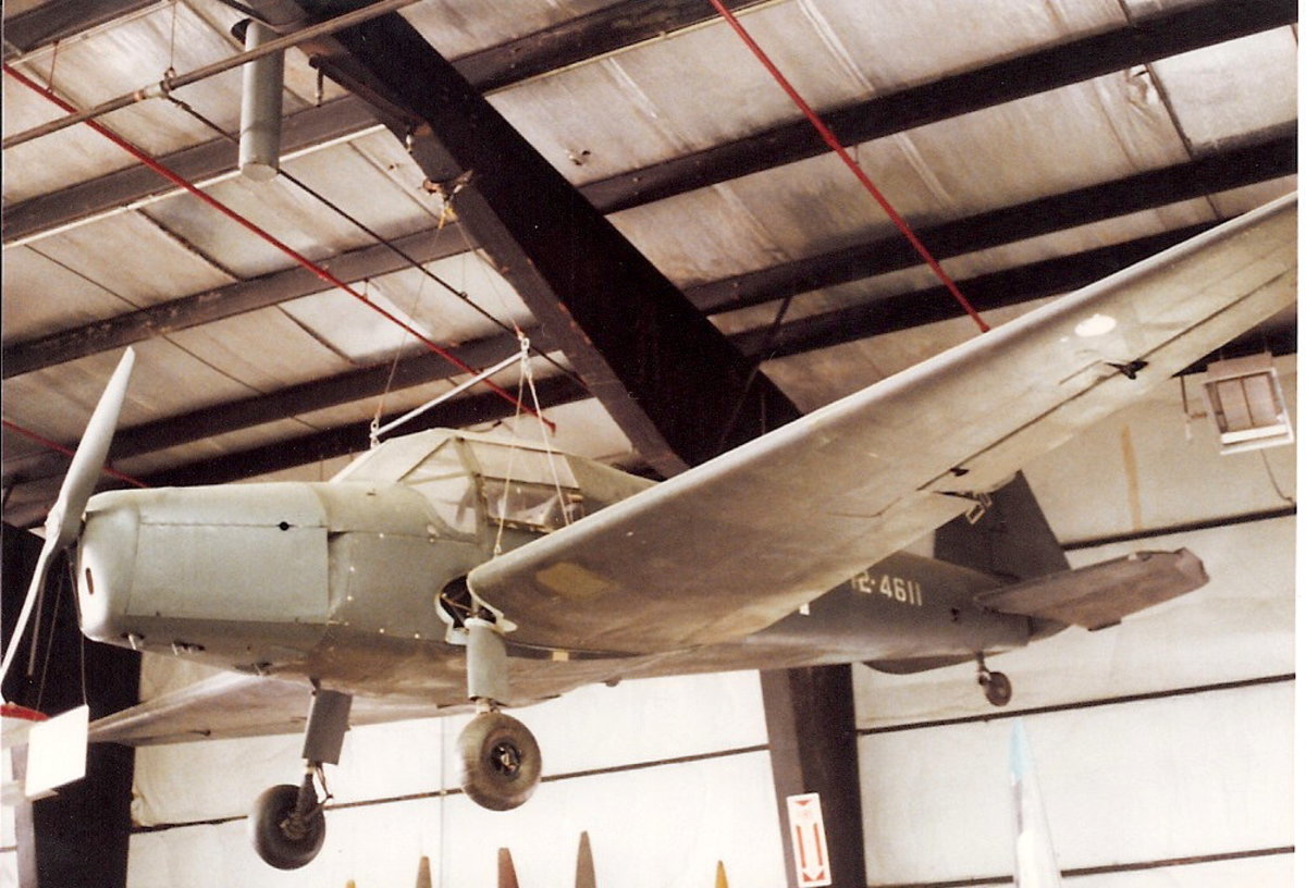 A Bucker Bu-181 at the Paul E. Garber facility, May 1998.  It still has its T2 number 4611 on its fuselage.  The HMS Reaper brought 2 Bu-181s to the U.S.. 