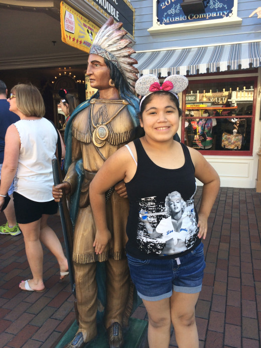 next to indian statue