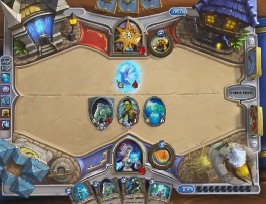 Blizzard clears board and leaves the rest useless. When you have minions on the board you can push your opponent's hero hard for damage. Also works with Flamestrike.