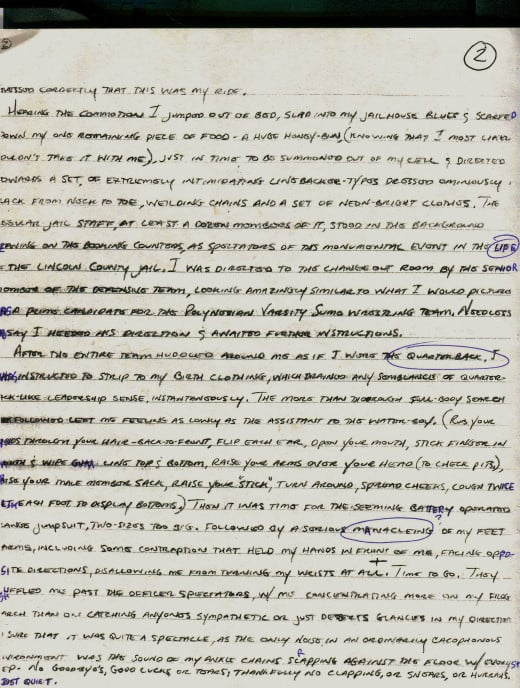 Typical  prison writing: Block letters covering the page